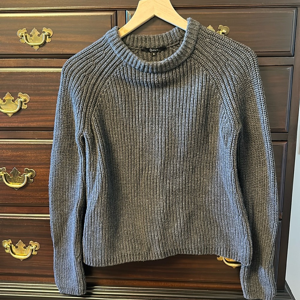 Quince grey fisherman crewneck sweater, small